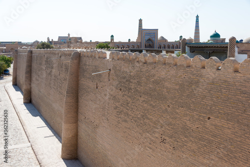 City wall of Ancient city of Itchan Kala in Khiva, Uzbekistan. Itchan Kala is Unesco World Heritage Site.