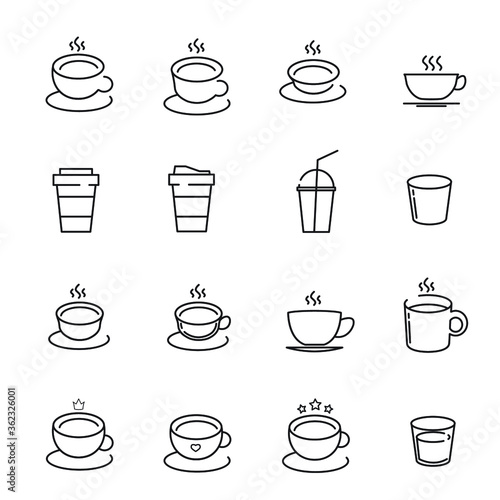 Set of Coffee and Tea Related Vector Line Icons