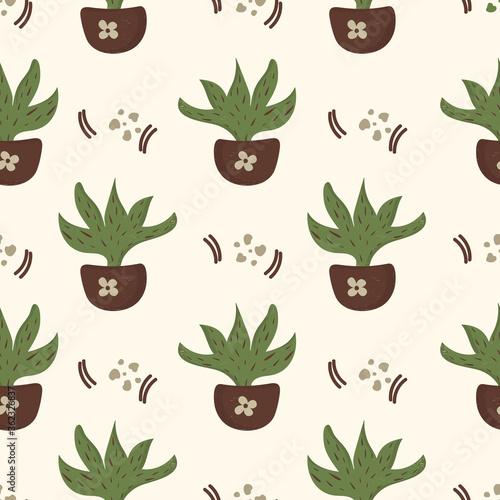 Succulents in a flower pot on a seamless pattern. Vector pattern