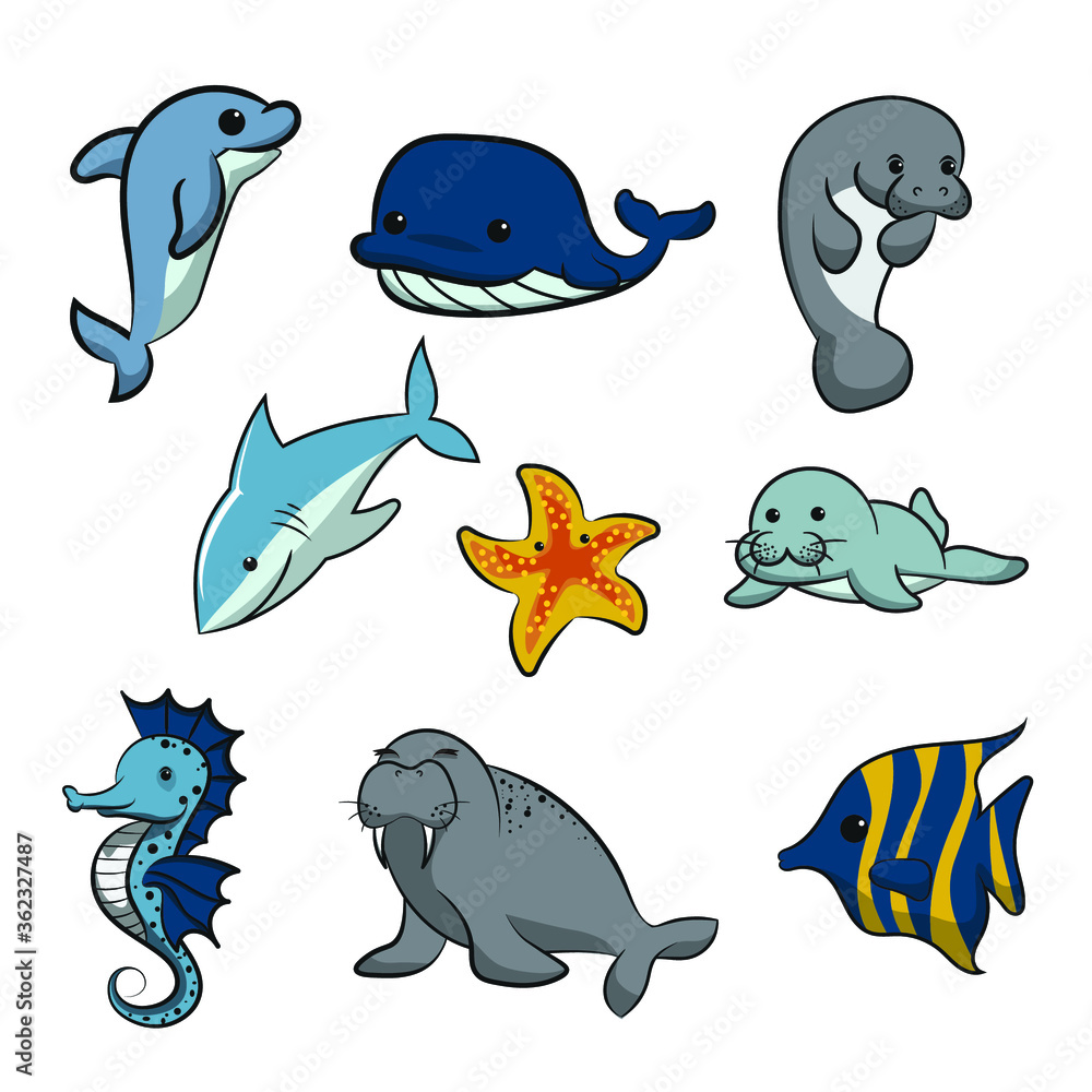 Set of sea animals illustration Set of sea animals illustration