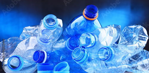 Empty carbonated drink bottles. Plastic waste photo