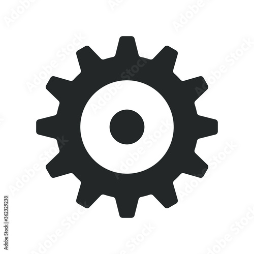 Cogwheel icon. Sprocket wheel logo. Settings button sign. Mechanic gear symbol. Black silhouette isolated on white background. Vector illustration image.
