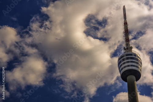 STUTTGART,GERMANY - July 04,2020: The TV Tower This old building is in Jahnstrasse,outside of the city and in the woods around it.It's a famous tourist attraction and an icon of Stuttgart.