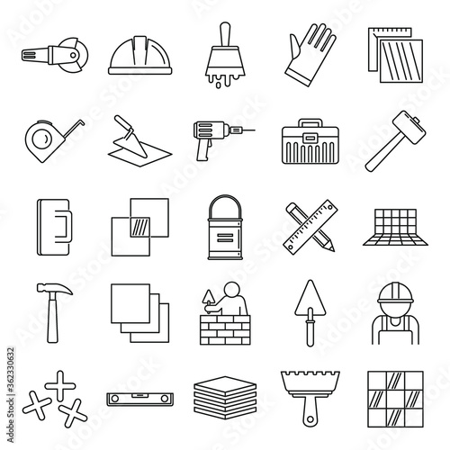 Tiler worker icons set. Outline set of tiler worker vector icons for web design isolated on white background