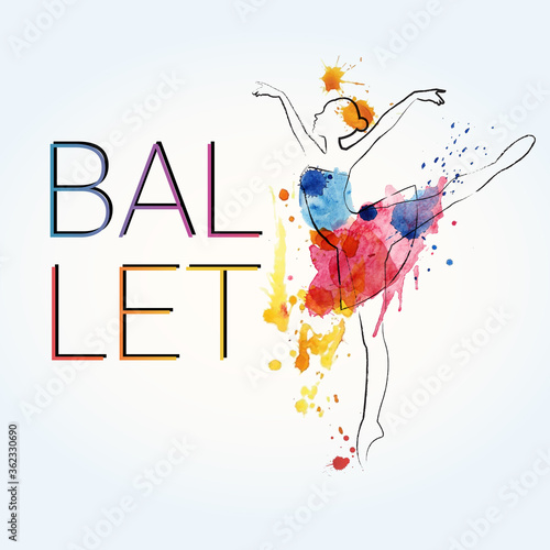Ballet background. Flyer, brochure, invitation, ticket, poster or greeting card design template with  ballet dancer figure. Vector illustration. 