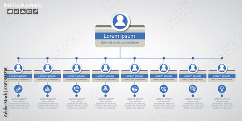 Rectangle Organization Chart Infographics, People Icon, Business Structure, Vector Illustration.