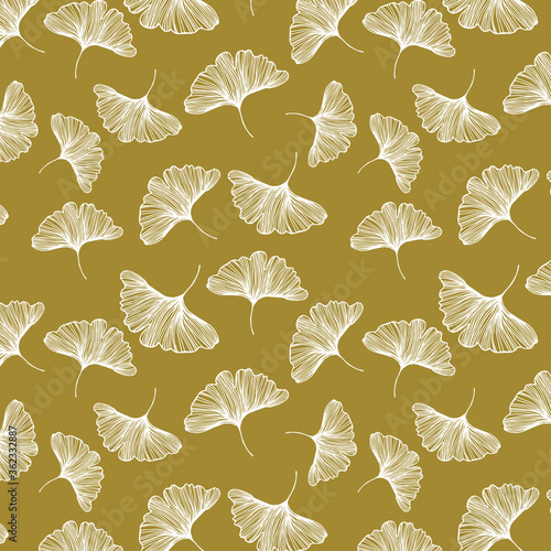 Wallpaper Mural Ginkgo biloba leafs on green background seamless pattern plant medicine silhouette abstract wallpaper illustration design nature floral healthcare print monochrome outline Torontodigital.ca