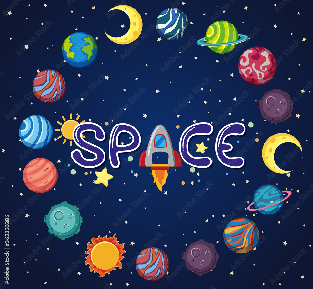 Space logo with many planets in circle shape