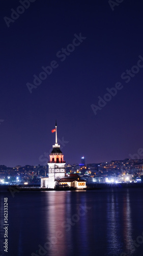 Maiden's tower at night, symbol of Istanbul, Turkey