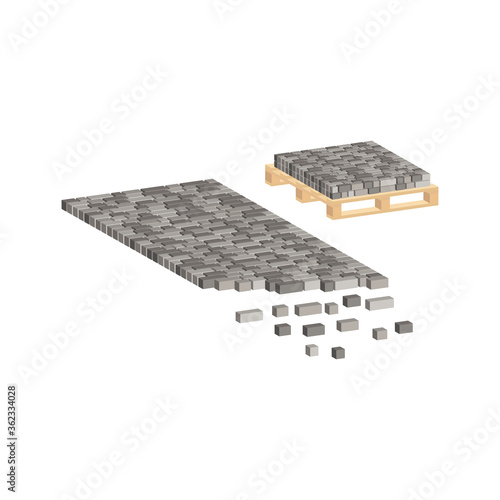 Layout example of paving slabs and paving slabs on a pallet.Vector isometric and 3D view.