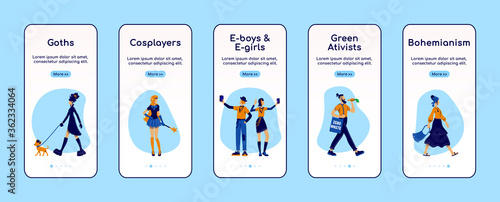 Alternative lifestyle onboarding mobile app screen flat vector template
