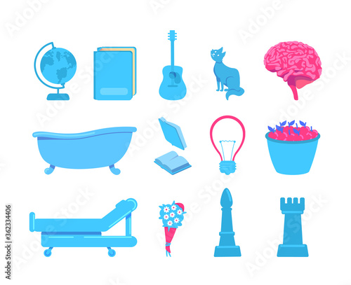 External stimuli of brain activity flat color vector object set