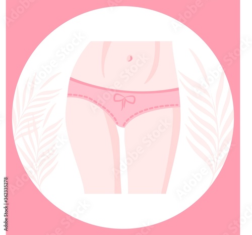 Female body in underwear. The actual women's subject. Vector graphics. The lower part of the female body in panties. Icon for a women's site. Menstrual days. 