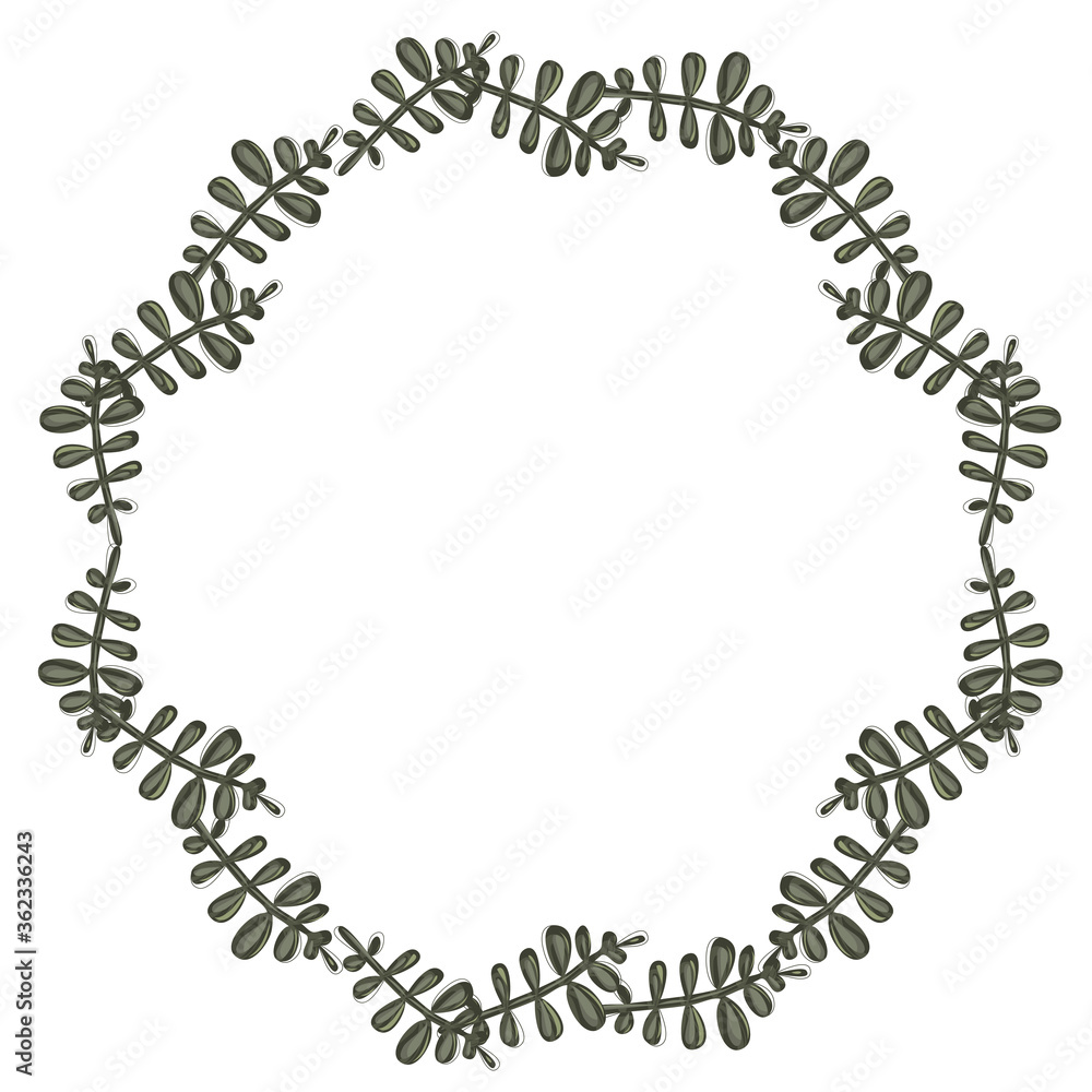 Vector frame, wreath of stem with leaves on a light background