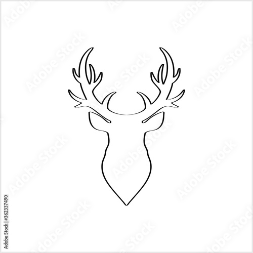 Doodle elk head icon. Sketch stencil. Silhouette of deers head with antlers isolated on white. Christmas symbol. Outline vector stock illustration. EPS 10