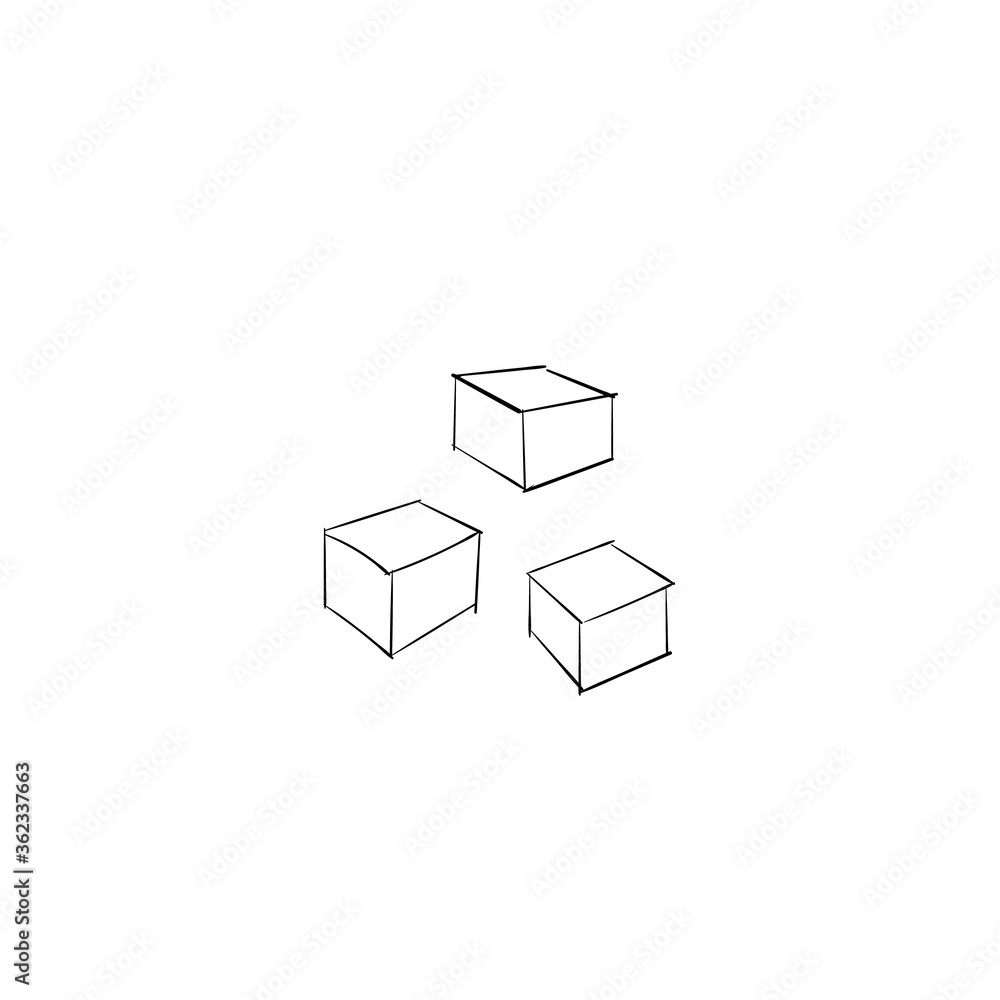 Three cubes depicted in black outline on a white background. Use for illustrations, web design, training, advertising, packaging. Vector, outline. Three cubes depicted in black outline on a white background. Use for illustrations, web design, training, advertising, packaging. Vector, outline.