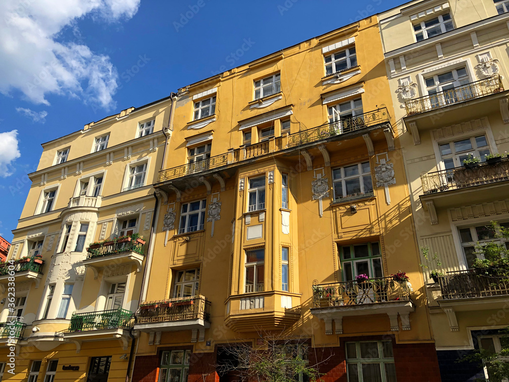 Yellow buildings in the Vinohrady District