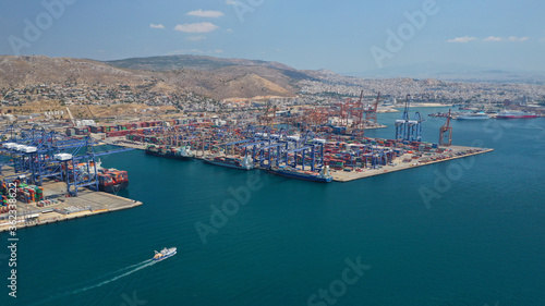 Aerial drone photo of industrial cargo container logistics terminal of Perama near commercial port of Piraeus © aerial-drone