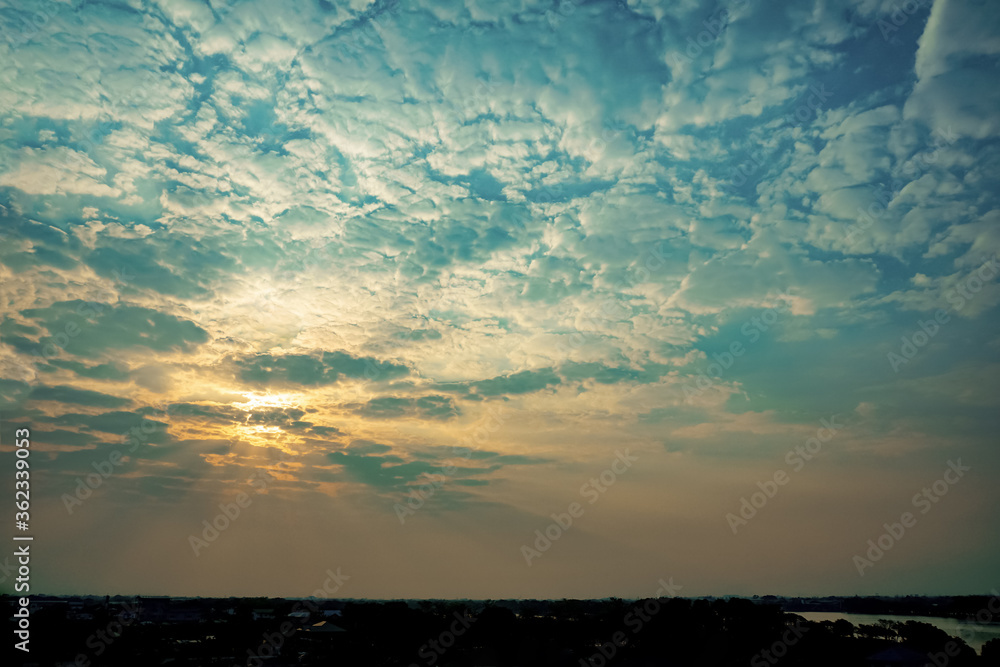 Beautiful clouds in the beautiful sky, Sky background image. Blue tone background.