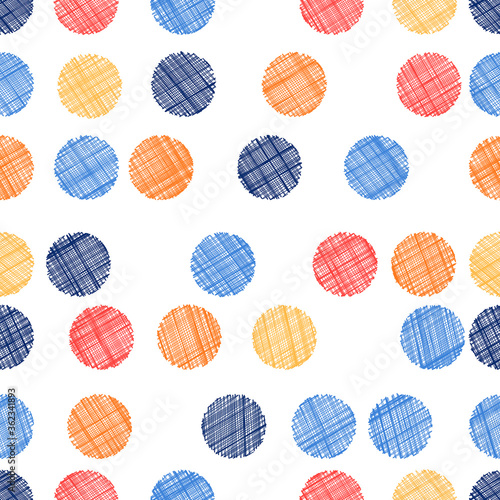 Cute seamless pattern, polka dot fabric, wallpaper, vector.