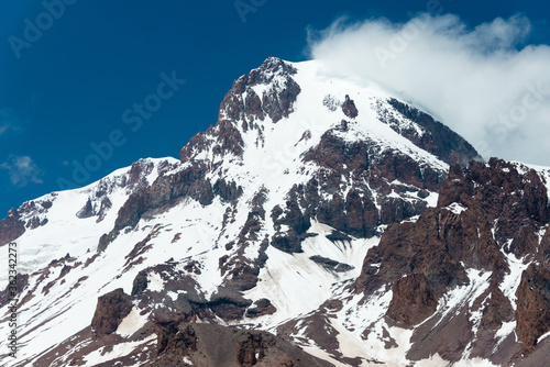 Mount Kazbek  5047m . a famous landscape in Kazbegi  Mtskheta-Mtianeti  Georgia.