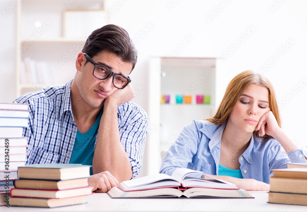Pair of students studying for university exams Pair of students studying for university exams