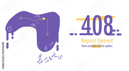 408 error. Request time-out. Need to update page. Banner or website with system fatal error.Support service. Melted clock wit missed numbers. Technical problems. Vector illustration in flat style