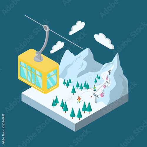 Isometric landscape of ski resort.