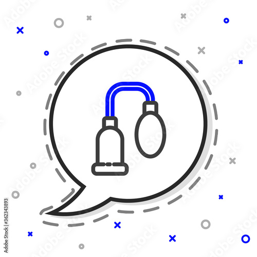 Line Penis pump icon isolated on white background. Penis enlarger. Sex toy for men. Vacuum pump with a blower to increase the penis. Colorful outline concept. Vector Illustration.