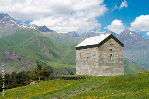 St. Elias the Prophet Church. a famous landscape in Kazbegi, Mtskheta-Mtianeti, Georgia.