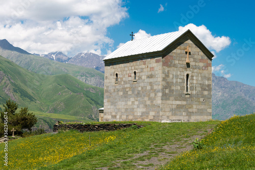 St. Elias the Prophet Church. a famous landscape in Kazbegi, Mtskheta-Mtianeti, Georgia.