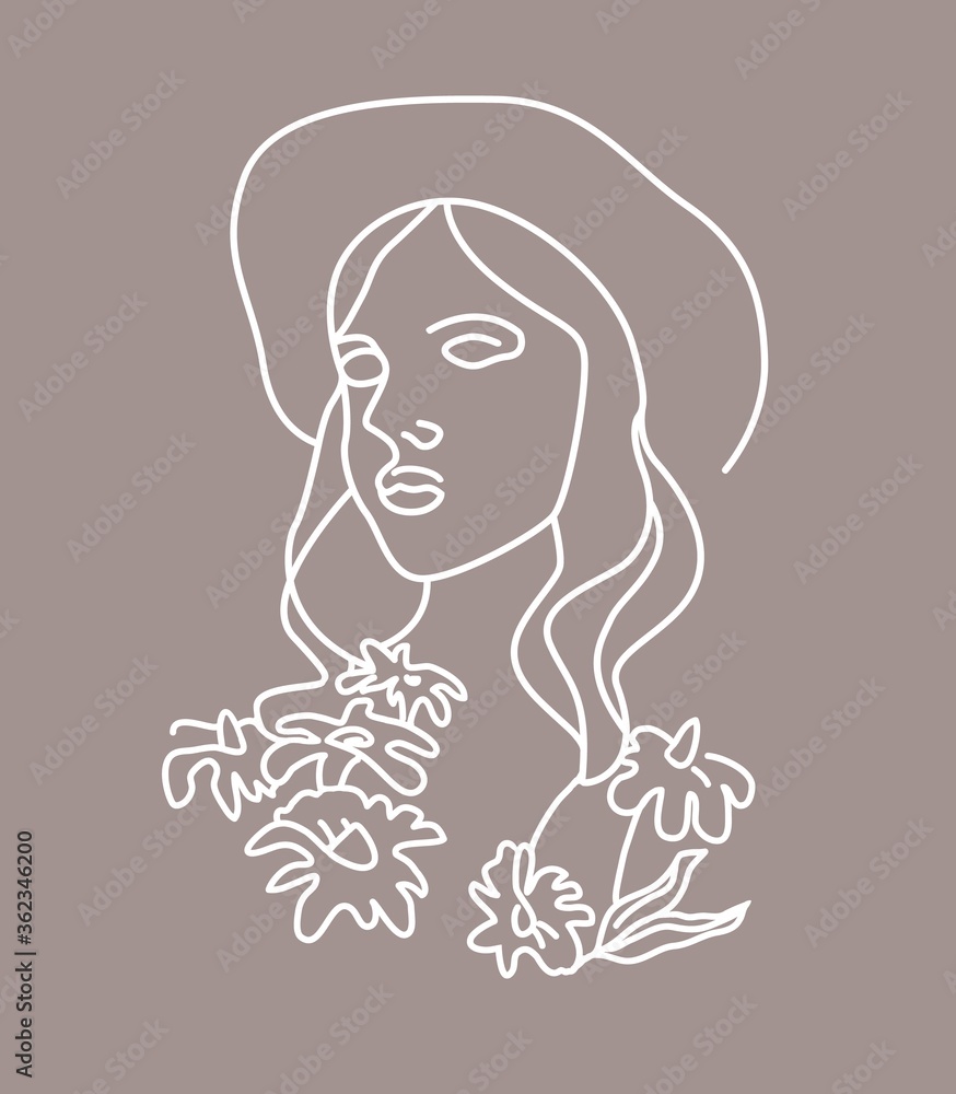 Portrait of a woman with a bouquet of summer flowers Portrait of a woman with a bouquet of summer flowers