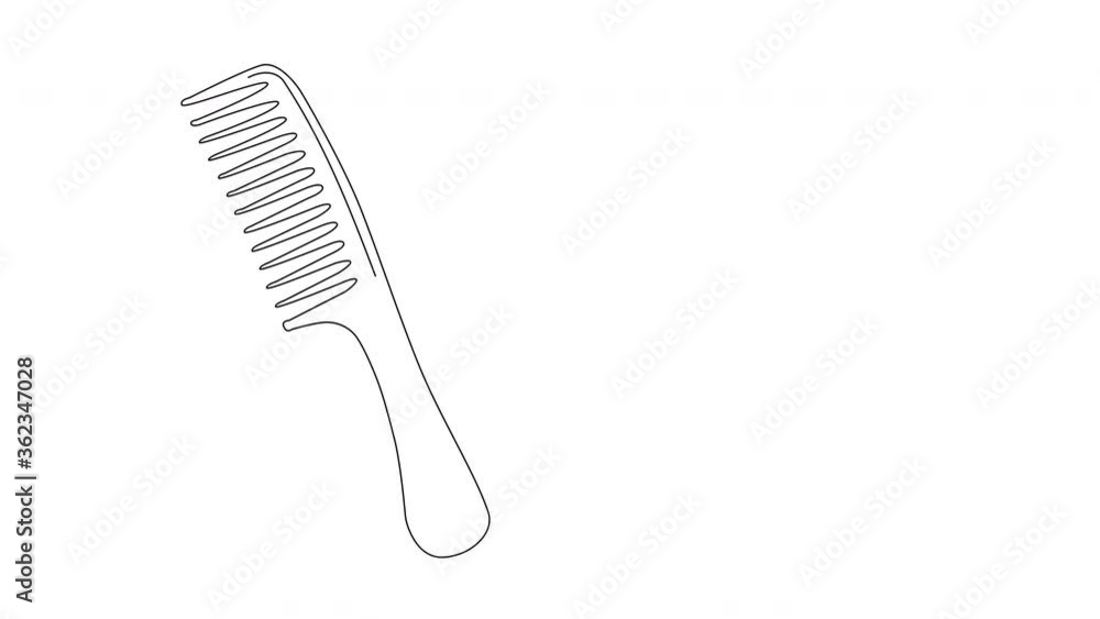 Self drawing animation of comb, hair style tool. Copy space. Black background. Self drawing animation of comb, hair style tool. Copy space. Black background.