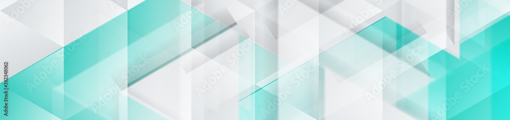 Fototapeta premium Blue and grey technology web banner design with glossy triangles. Futuristic shiny low poly background. Vector illustration