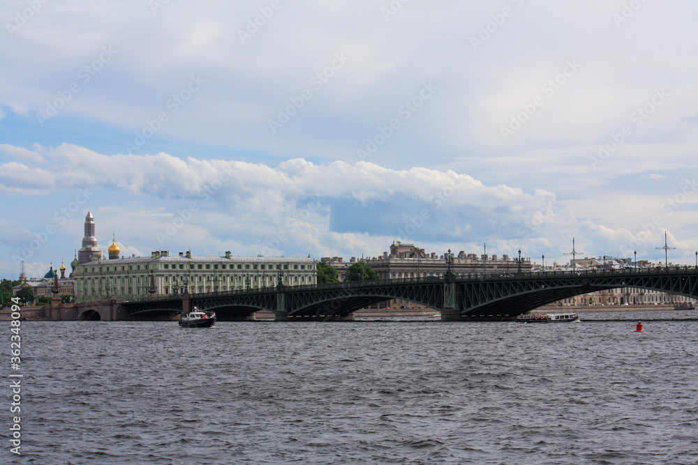 Saint Petersburg. View of the Neva River bridge and embankment.