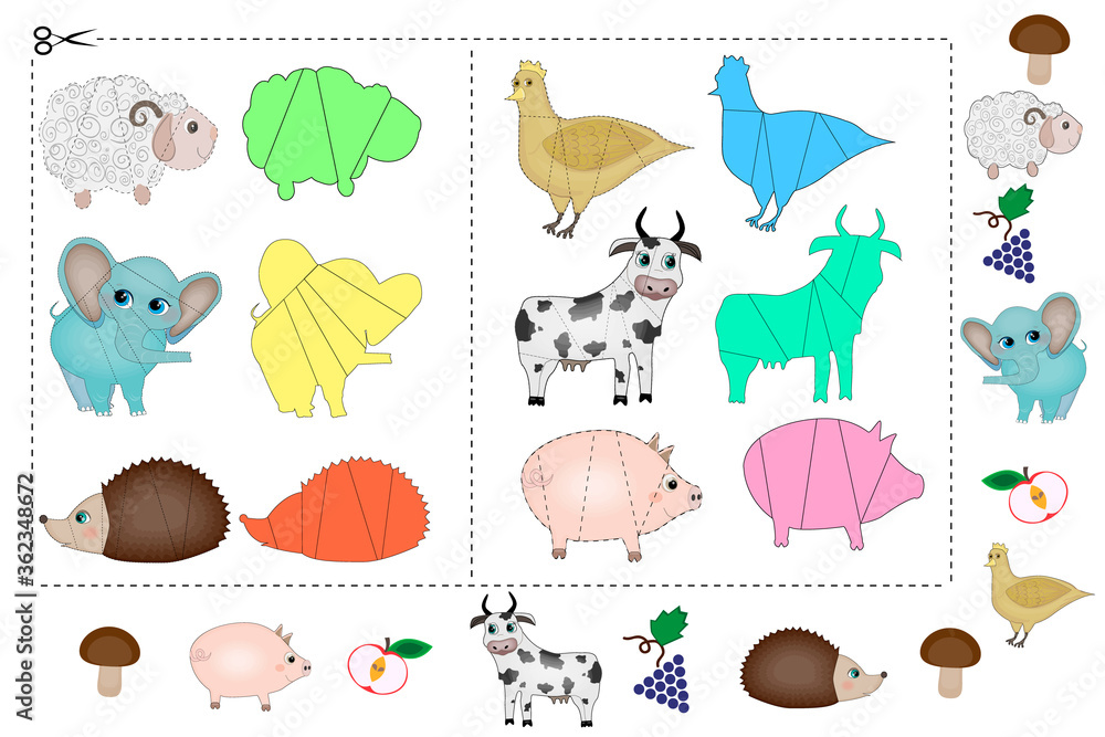 Fototapeta premium Colorful puzzle for children with animals
