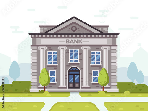 Bank or goverment building. Architecture business house in city, government financial structure, vector illustration