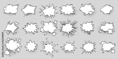 Comic speech bubbles collection. Vector bubble speech and cloud in pop art comic style for text, blank cartoon discussion illustration