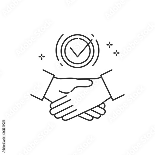 Business deal black line icon. Handshake, partnership, cooperation.Crowdfunding. Sign for web page, app. UI UX GUI design element. Editable stroke