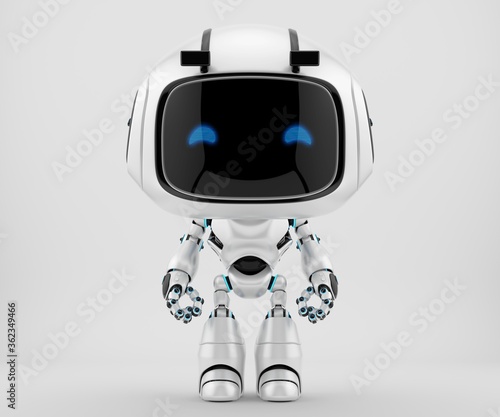 Cute white robotic teen – mini unit robot 3d render
