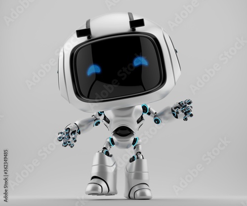 Cute white robotic teen – mini unit robot 3d render
