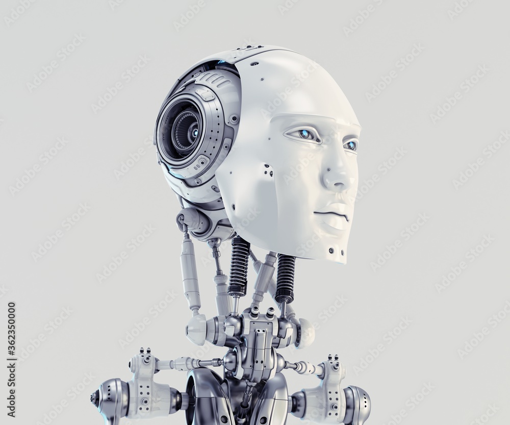 Handsome robotic man head, 3d rendering Handsome robotic man head, 3d rendering