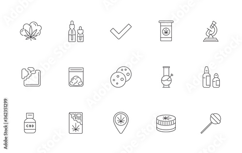 Cannabis Production and Shopping Product Icons, Growing. Vector.