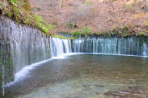 Shiraito a Waterfall at the base of volcanic mountain in Karuizawa, Japan