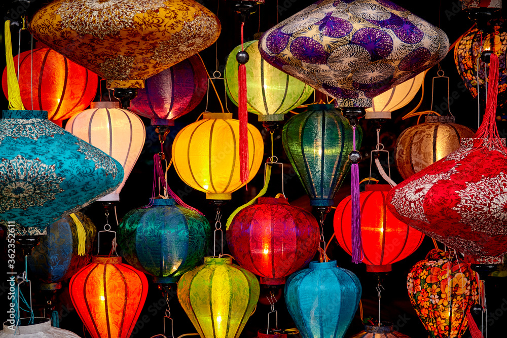 Traditional Vietnam Hanoi bright colorful lantern shop display