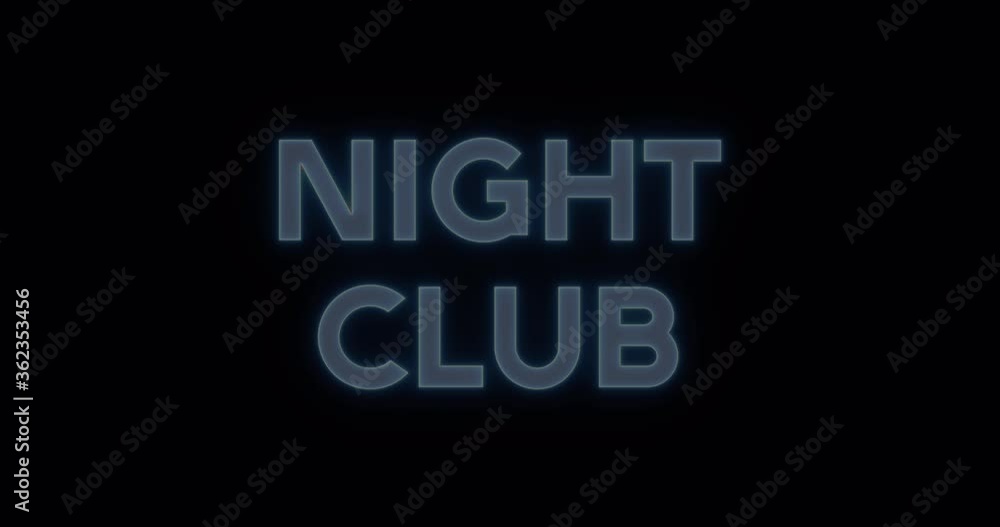 Neon blue text sign night club, fluorescent light glowing on black background Neon blue text sign night club, fluorescent light glowing on black background