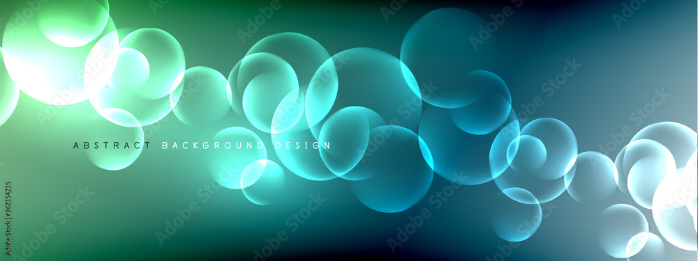 Vector abstract background liquid bubble circles on fluid gradient with shadows and light effects. Shiny design templates for text - obrazy, fototapety, plakaty 