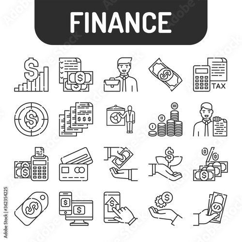 Finance black line icons set. System money management. Pictograms for web page, mobile app, promo. UI UX GUI design element. Editable stroke
