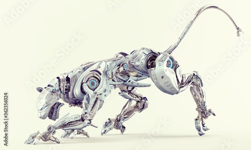 Robot panther hunting, 3d rendering © Vladislav Ociacia