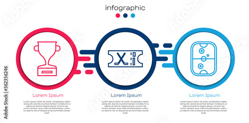 Set line Award cup, Hockey sports ticket and Air hockey table. Business infographic template. Vector.